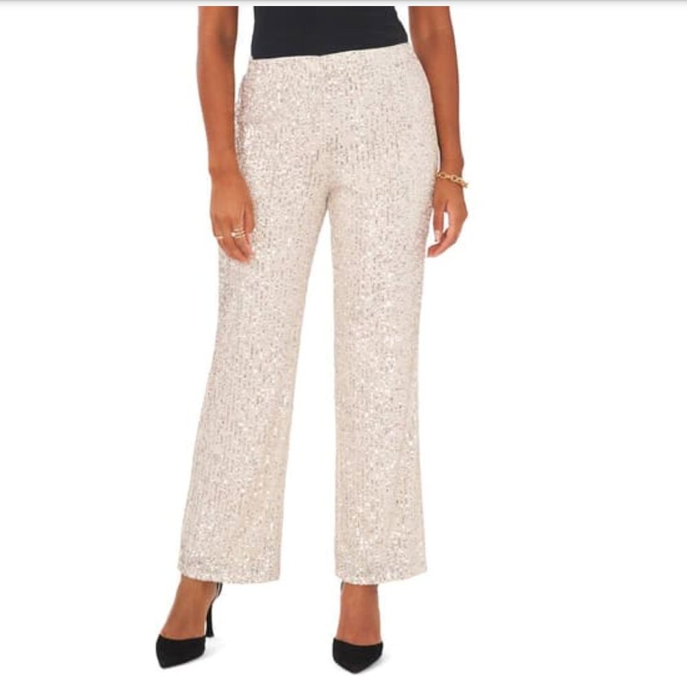 MSK Straight Leg Silver Sequin Trouser Pants Size XL